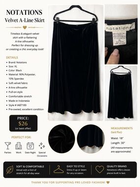 Notations Black Velvet A-Line Skirt